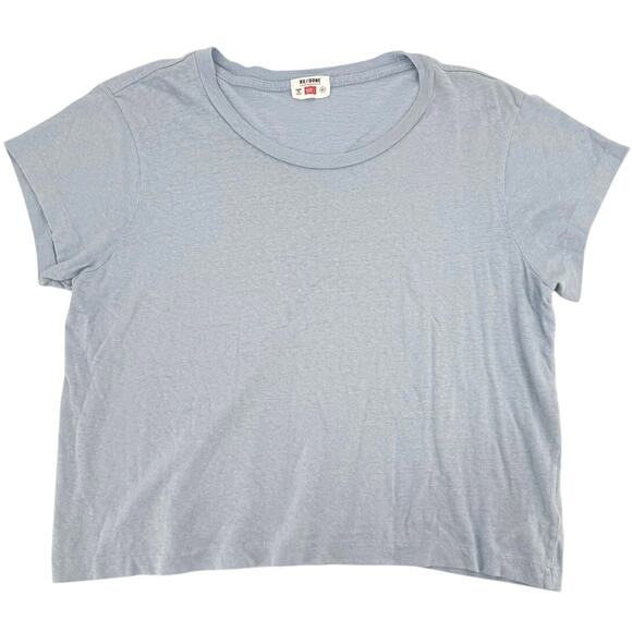 RE/DONE Hanes Women's T-Shirt Cropped Crew Neck Short Sleeve Baby Blue Size M - Picture 2 of 9